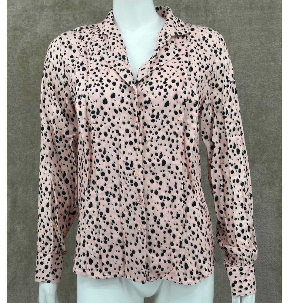 Rochelle Behrens Top Womens XS Pink The Shirt Button Up Sheer Long Sleeve Office